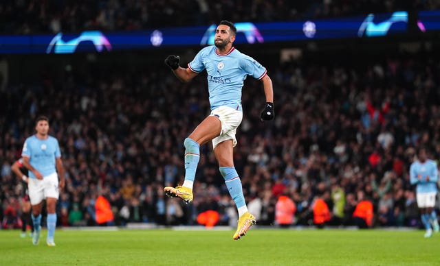 Riyad Mahrez celebrates his goal