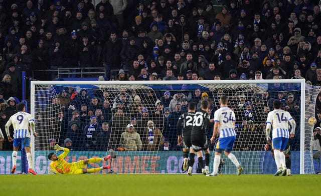 Brighton's Joao Pedro scores from the penalty spot to clinch a 1-1 draw with Arsenal