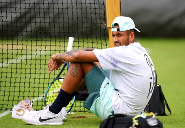 Nick Kyrgios during a practice session at Wimbledon on Tuesday