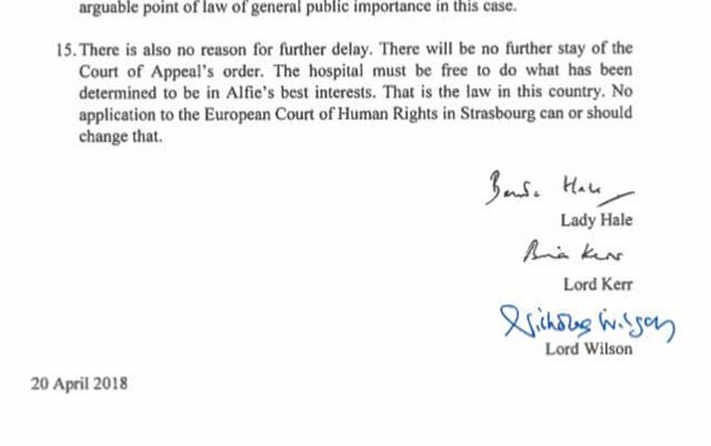 The last reason from the ruling by Supreme Court president Lady Hale, Lord Kerr and Lord Wilson (Supreme Court/PA)