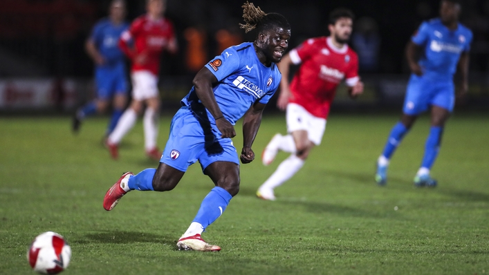 Kabongo Tshimanga scored Chesterfield’s fourth goal in a win over Scunthorpe (Bradley Collyer/PA)