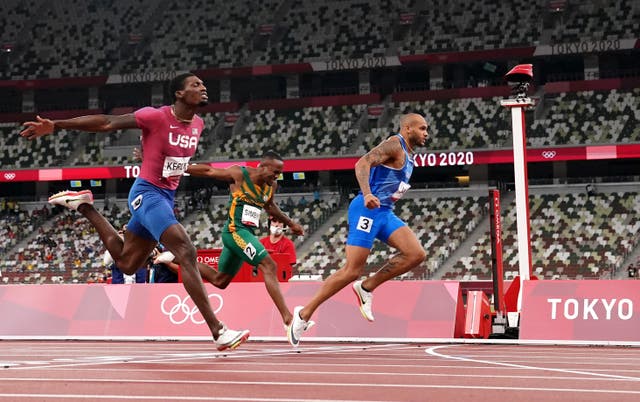 Italy's Lamont Jacobs, right, wins the men's 100 metres at Tokyo 2020 in a shock result. Jacobs topped the podium ahead of American Fred Kerley and Andre de Grasse of Canada, posting a European record time of 9.80 seconds