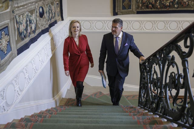 Foreign Secretary Liz Truss and European Commission vice-president Maros Sefcovic 