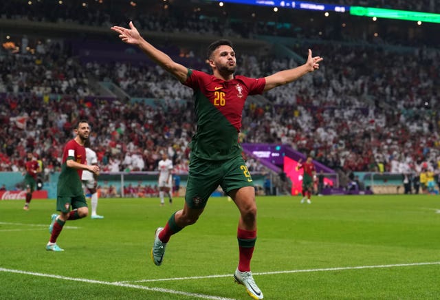 Portugal’s Goncalo Ramos celebrates scoring 