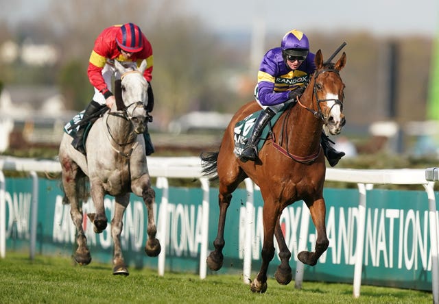 Corach Rambler ridden by Derek Fox on their way to winning the Randox Grand National 