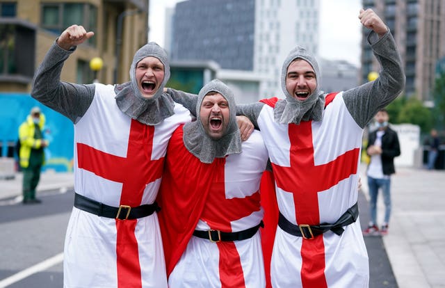 England fans dressed as knights outside Wembley Stadium 