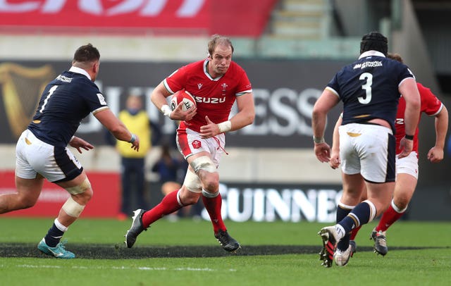 Alun Wyn Jones, centre, set a new world record for Test appearances in Llanelli, but Wales slipped to defeat against Six Nations rivals Scotland
