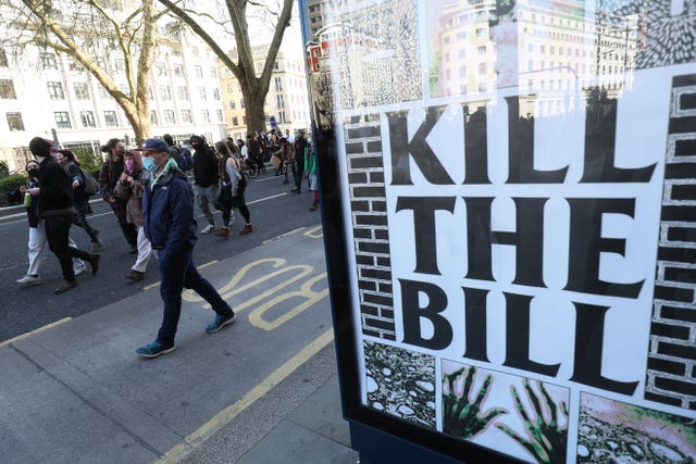 Demonstrators march from College Green in Bristol during a ‘Kill The Bill’ protest against the Police, Crime, Sentencing and Courts Bill last month