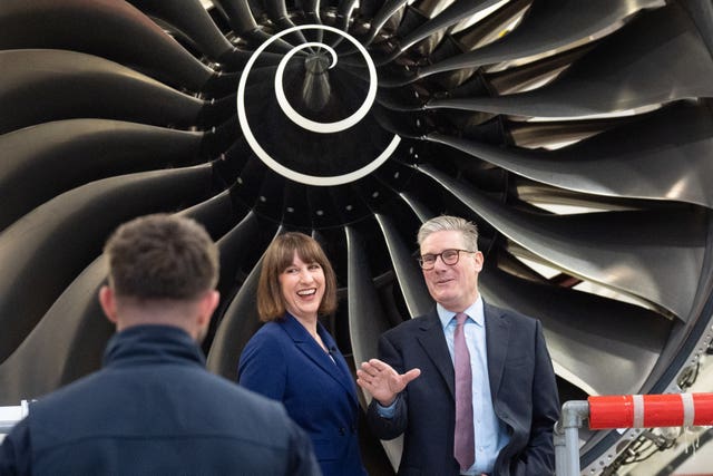 Sir Keir Starmer and Chancellor Rachel Reeves at a Rolls-Royce factory in 2024