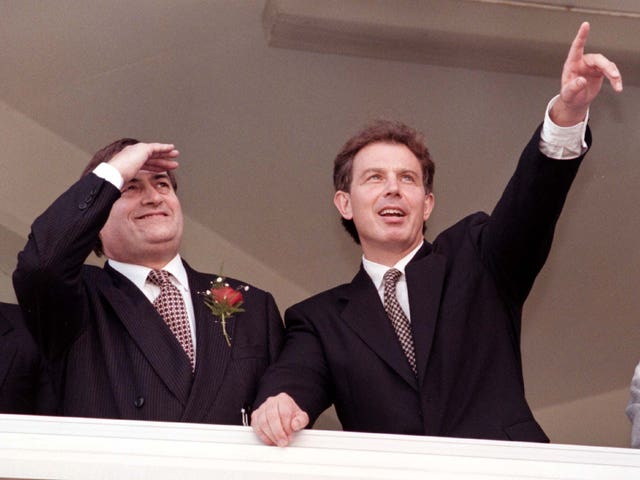  Labour leader Tony Blair with deputy leader John Prescott at Brighton races in 1995 