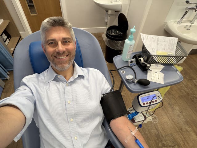 Paul Bickley donating his blood 