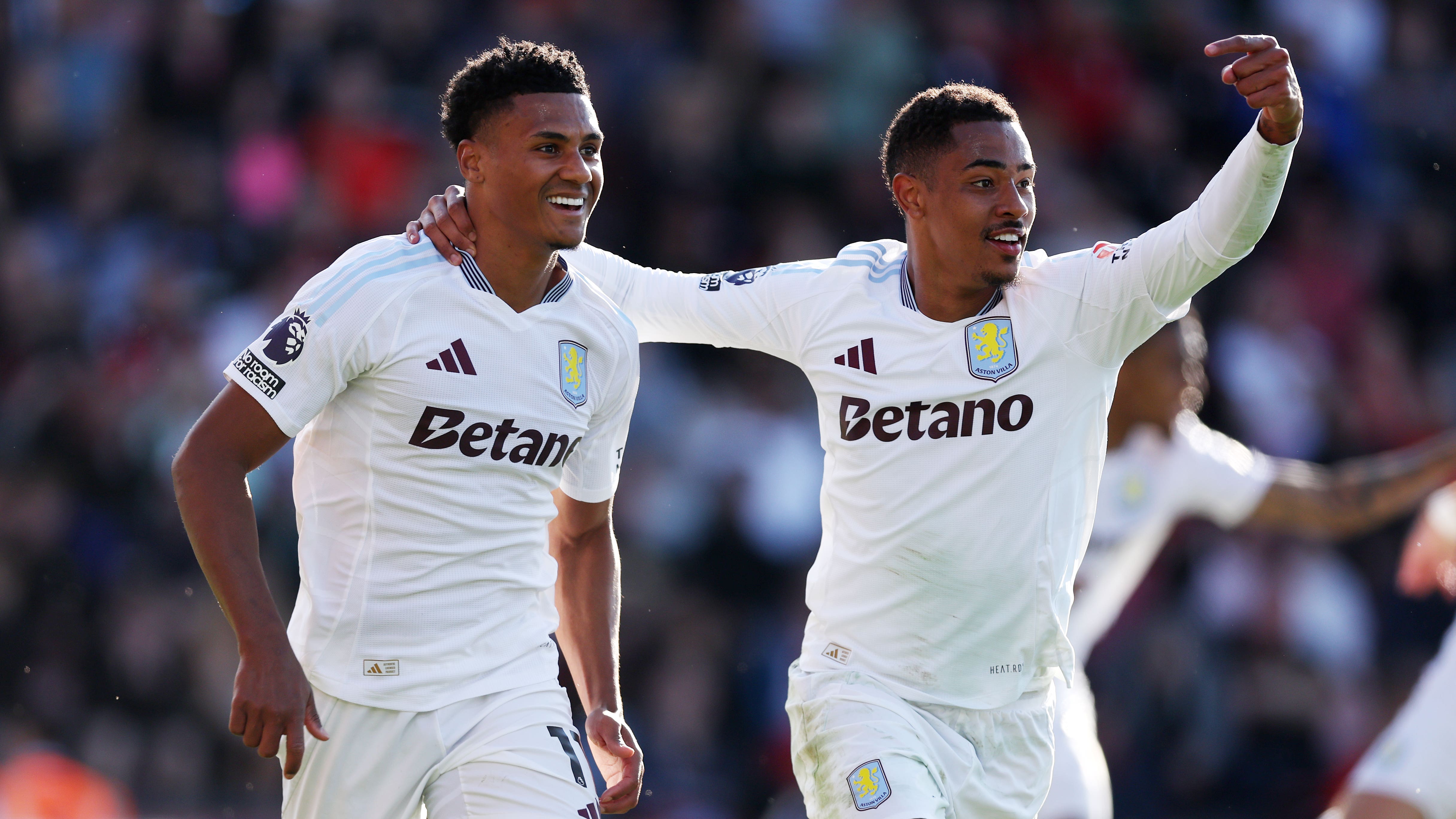 Ollie Watkins, left, became Aston Villa’s all-time Premier League top goalscorer with his effort against Bournemouth (Steven Paston/PA)