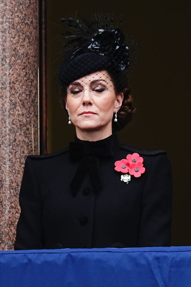 The Princess of Wales on a balcony at the Foreign, Commonwealth and Development Office during the Remembrance Sunday service 