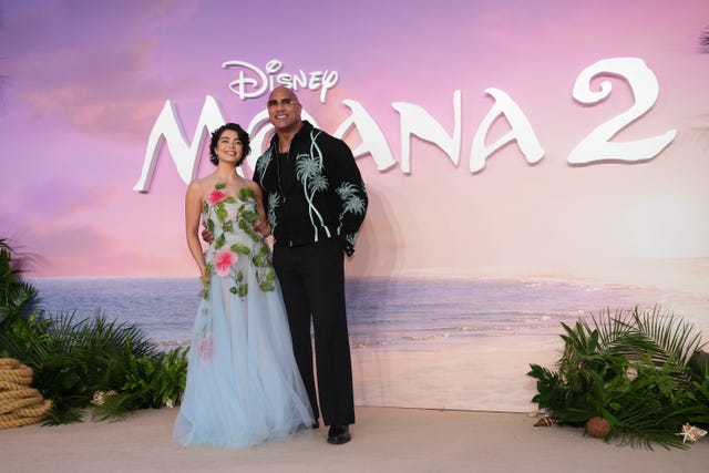 Stars Auli’i Cravalho and Dwayne Johnson at the UK premiere of Moana 2