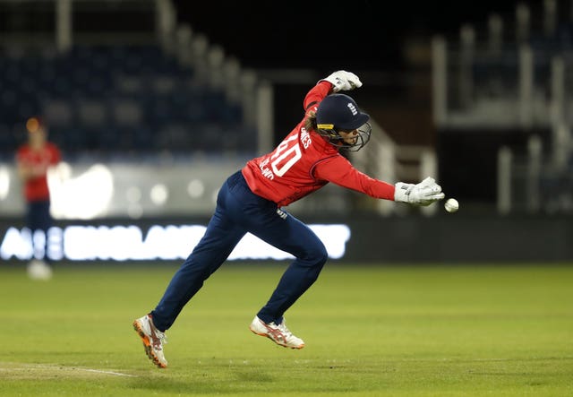 England’s Amy Jones drops a catch 