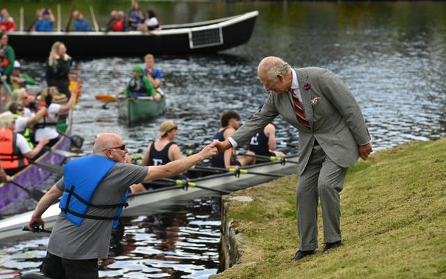 The King met members of the public by the River Erne