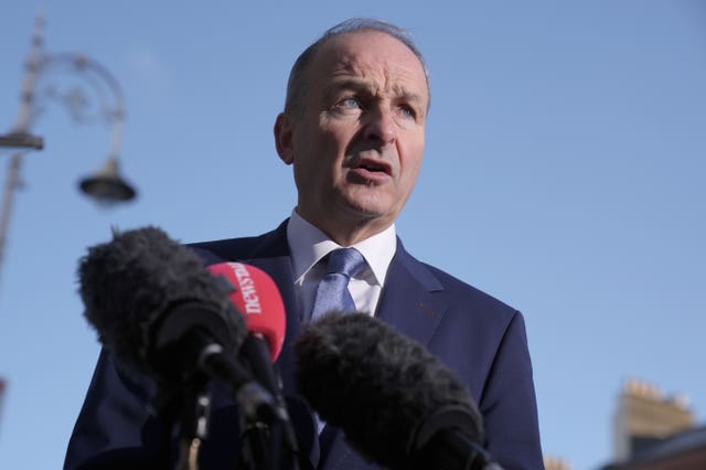 Tanaiste and Fianna Fail leader Micheal Martin speaking to the media as he arrives at Government Buildings, Dublin
