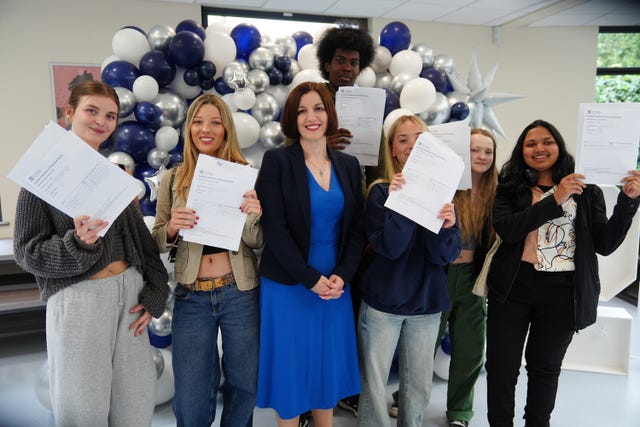 Education Secretary Bridget Phillipson during a visit to Loreto Sixth Form College in Manchester as students receive their A-level results 