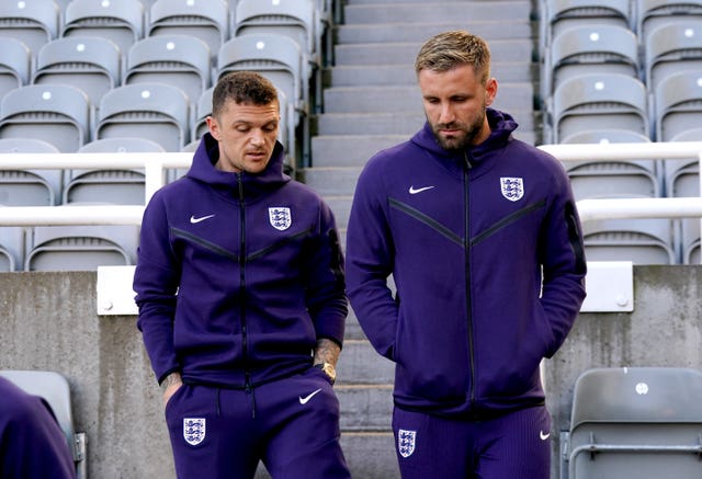 England’s Kieran Trippier and Luke Shaw arrive ahead of an England friendly at St. James’ Park, Newcastle