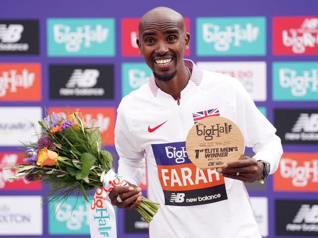 Farah won the Big Half earlier this month but suffered a right hip injury in training 