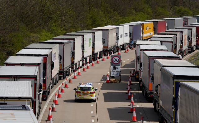 Lorries queued in Operation Brock on the M20 