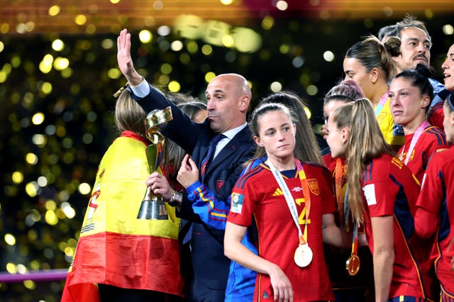 Luis Rubiales, left, following the Women’s World Cup final
