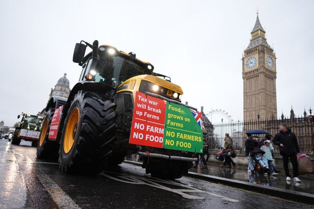 Farmers driving tractors in Westminster