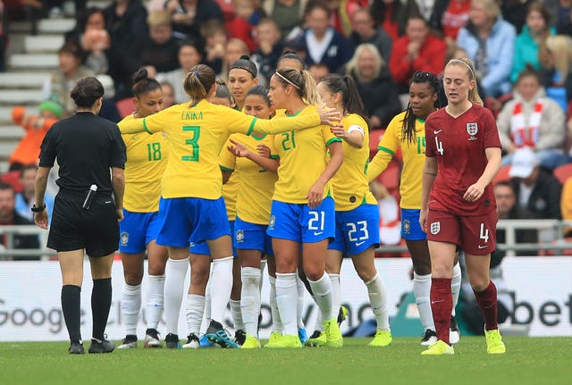 England Women suffered a 2-1 defeat by Brazil in their friendly at the Riverside Stadium.