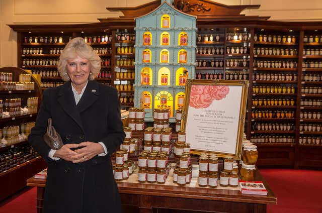The Duchess of Cornwall at Fortnum & Mason launching her honey in 2015