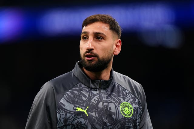 Manchester City goalkeeper Gianluigi Donnarumma warming up before a game