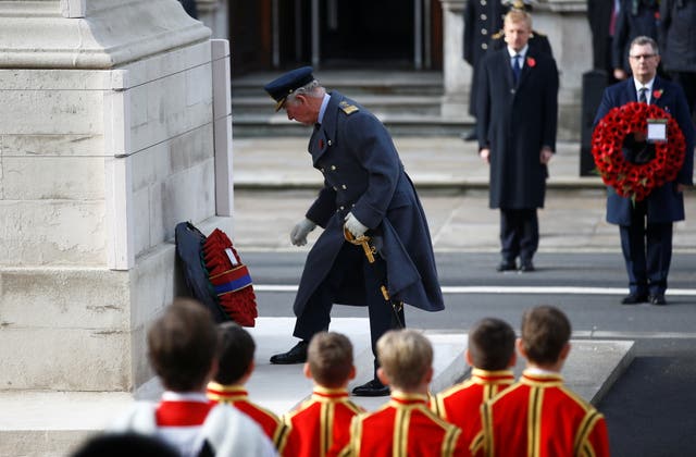 The Prince of Wales lays a wreath 