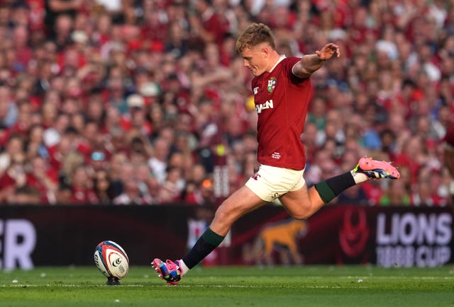 British and Irish Lions’ Fin Smith converts