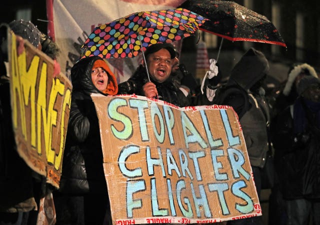 Campaigners outside Downing Street during an earlier protest 