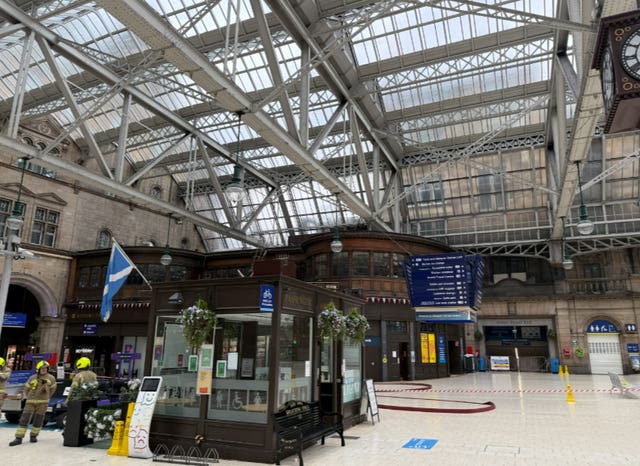 he interior of Glasgow Central station following the fire which destroyed a neighbouring building