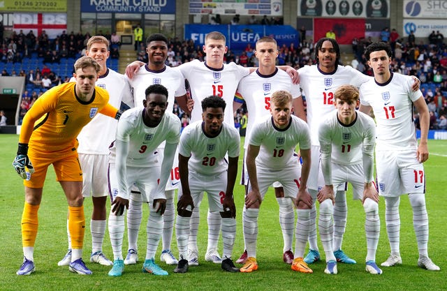 The England team pose before the match