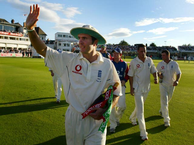 Michael Vaughan waves to the crowd after beating Australia at Trent Bridge in the 2005 Ashes.