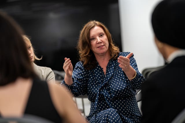 Dame Rachel de Souza talks to children at Harris Westminster Sixth Form in London