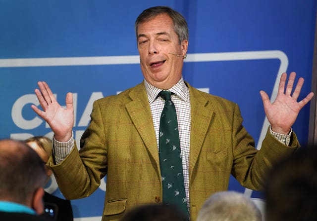 Brexit Party leader Nigel Farage continues his tour of the country (Owen Humphreys/PA)