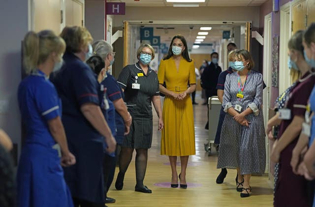 The Princess of Wales during a visit to the Royal Surrey County Hospital’s maternity unit in Guildford