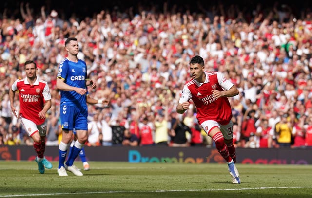 Arsenal’s Gabriel Martinelli fires the opener