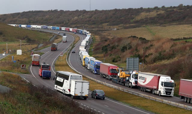 Lorries queue on the A20