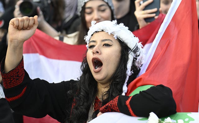 A woman takes part in the demonstration