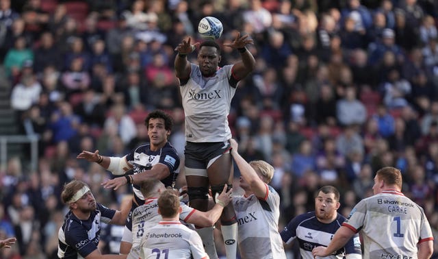 Sarcacens' Maro Itoje wins a lineout during the Gallagher Premiership match at Ashton Gate on October 19