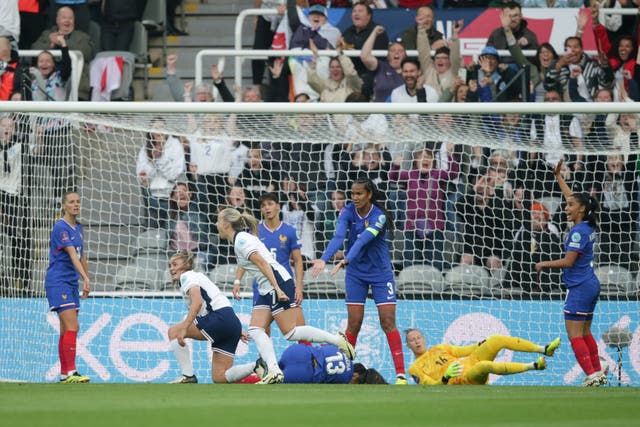 England’s Beth Mead scores the opening goal at St James'' Park 