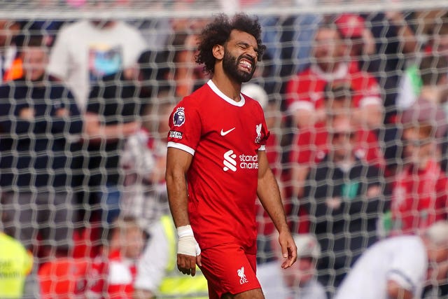 Liverpool’s Mo Salah celebrates his penalty
