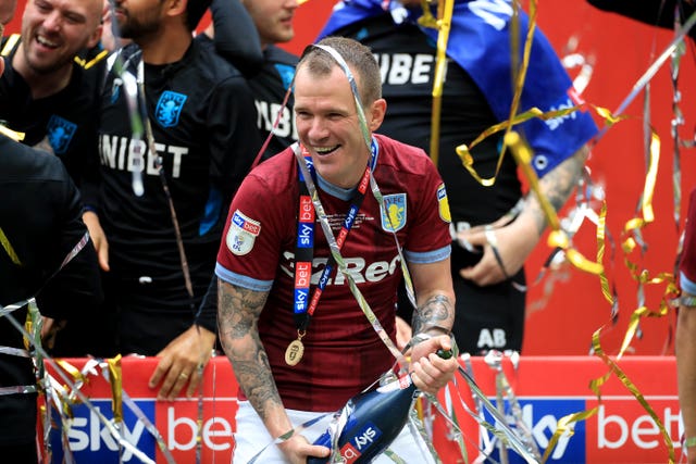 Glenn Whelan celebrates Aston Villa's Sky Bet Championship play-off final victory over Derby at Wembley