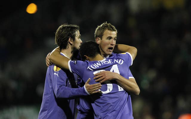 Harry Kane, right, grabbed his first goal for Tottenham at the age of 18 in a 4-0 win at Shamrock Rovers in the Europa League back in December, 2011