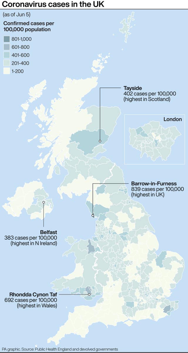 Coronavirus cases in the UK