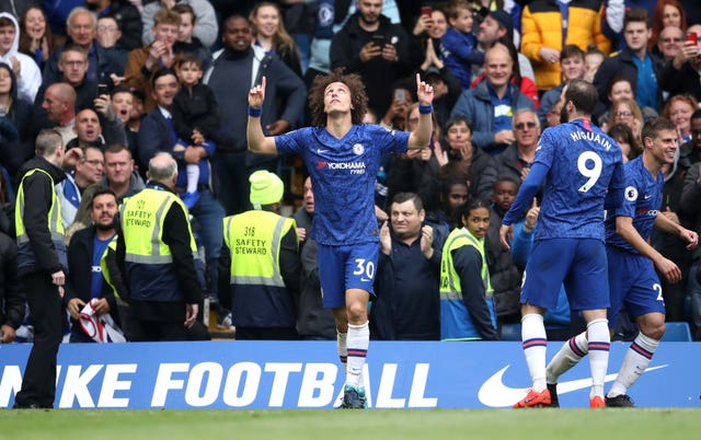 David Luiz celebrates after scoring in Chelsea's win over Watford