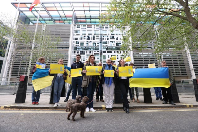 A group of would-be hosts, sponsors and supporters of Ukrainian refugees, hold a Vigil for Visas outside the Home Office 